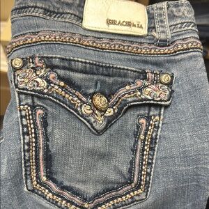 Grace in LA Blue Jeans with Elegant Rhinestone Accents